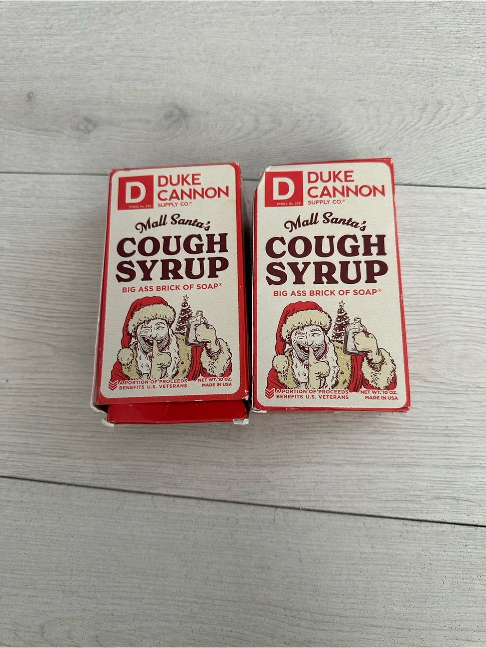 New 2 pack Duke Cannon bar soap- mall santa's caugh syrup